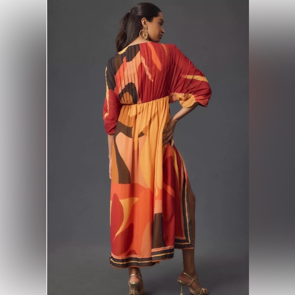 Farm Rio Maxi Wrap Dress in Warm Red, Orange and Yellow - Picture 4 of 7